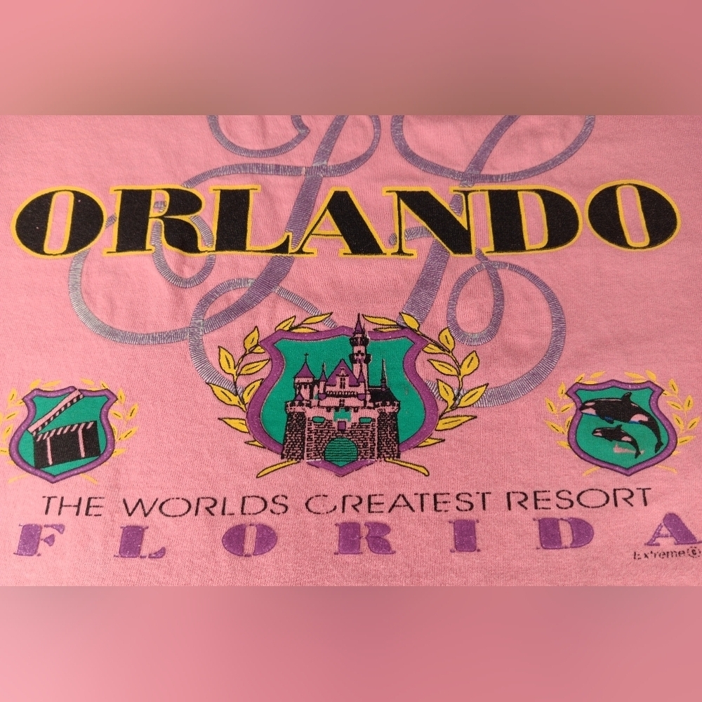 VTG 90s Orlando Adult Large T-shirt Salmon Pink Resort Vacation Tee Murina USA - Picture 4 of 7